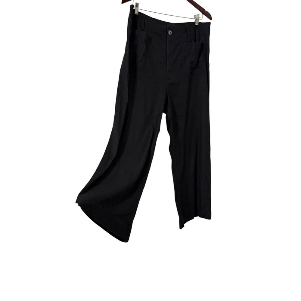 ANTHROPOLOGIE Maeve The Colette Black Linen Wide Leg Crop Pants Trousers - Picture 5 of 11